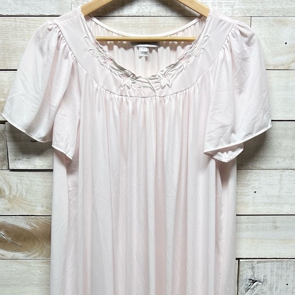 Miss Elaine Nylon Tricot Nightgown Womens Large Pink Flutter Sleeves Embroidered - Picture 3 of 11